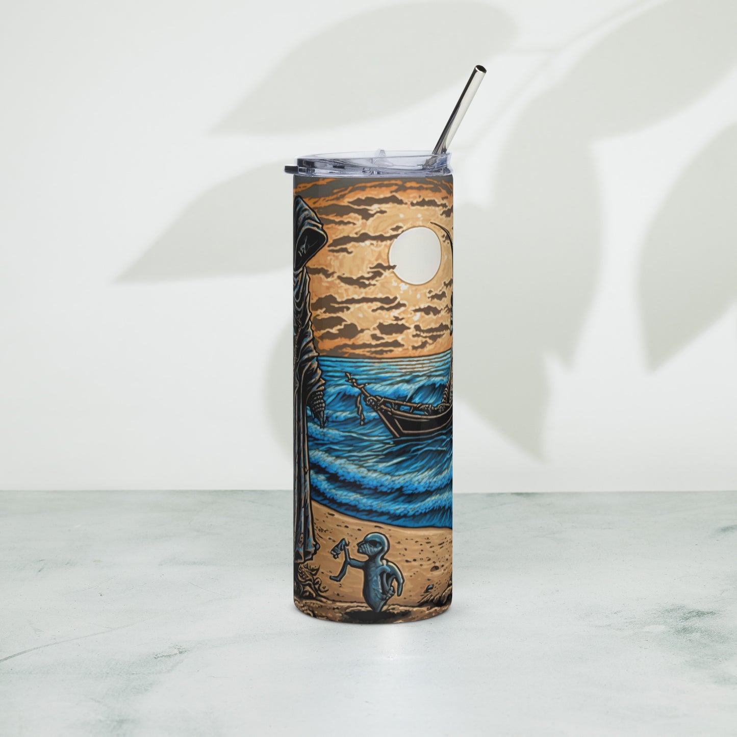 Death at the Beach Stainless steel tumbler cup with metal straw