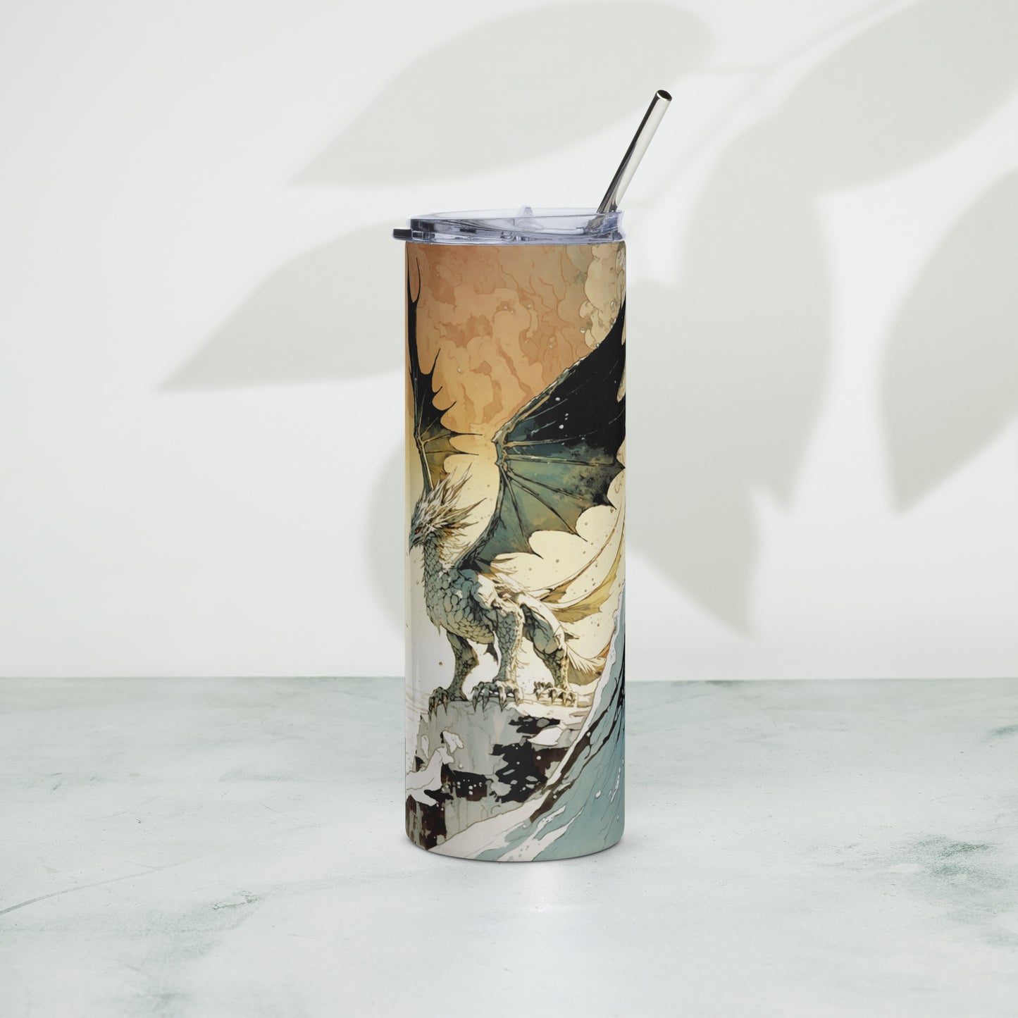 Dragon #5 Stainless steel tumbler cup with metal straw