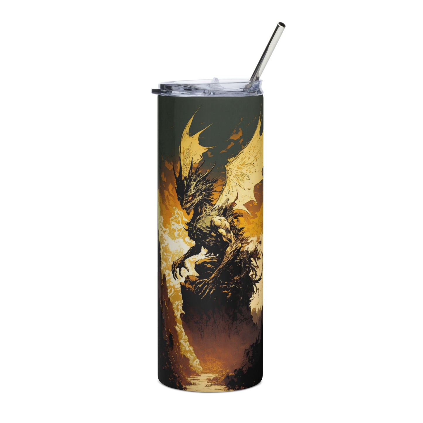 Dragon #6 Stainless steel tumbler cup with metal straw