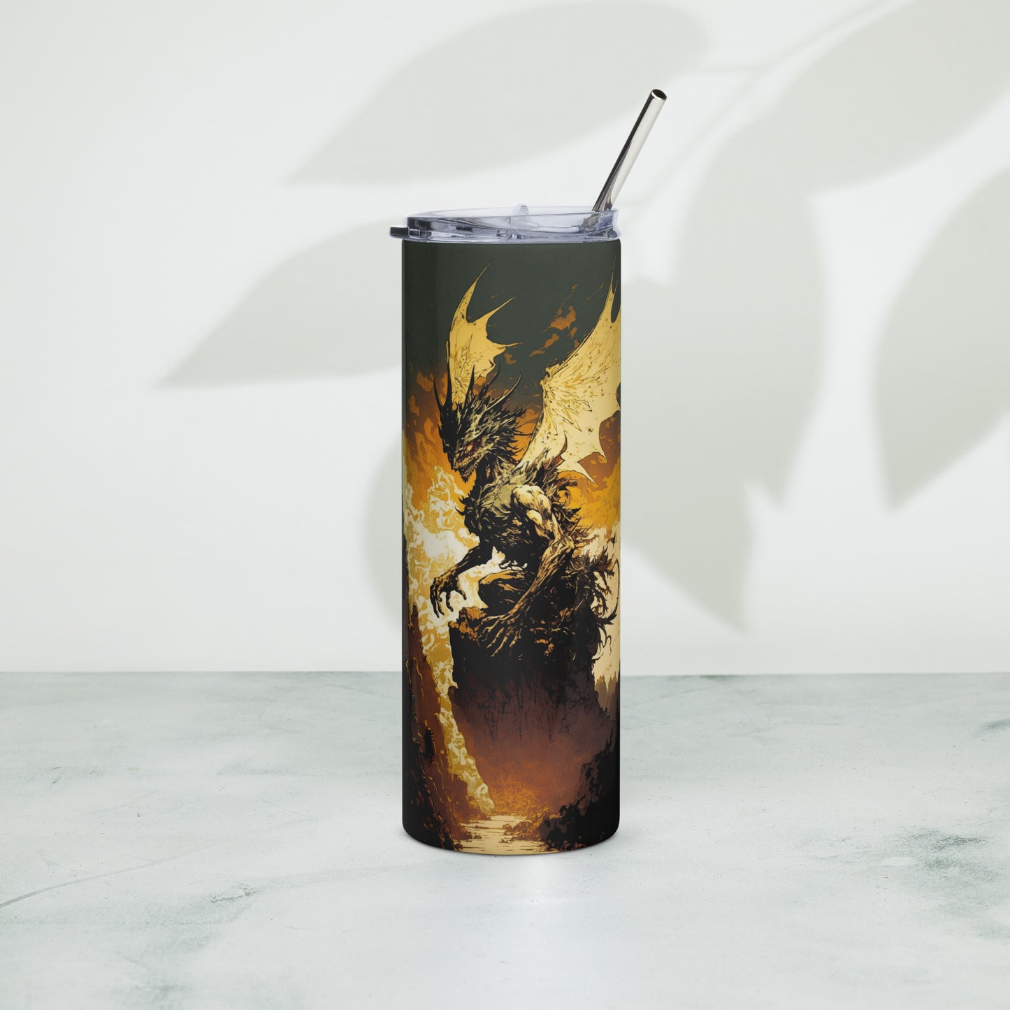 Dragon #6 Stainless steel tumbler cup with metal straw