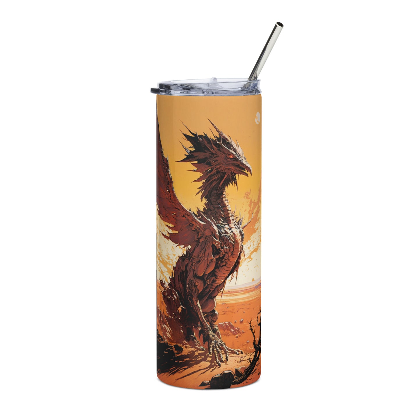 Dragon #8 Stainless steel tumbler cup with metal straw