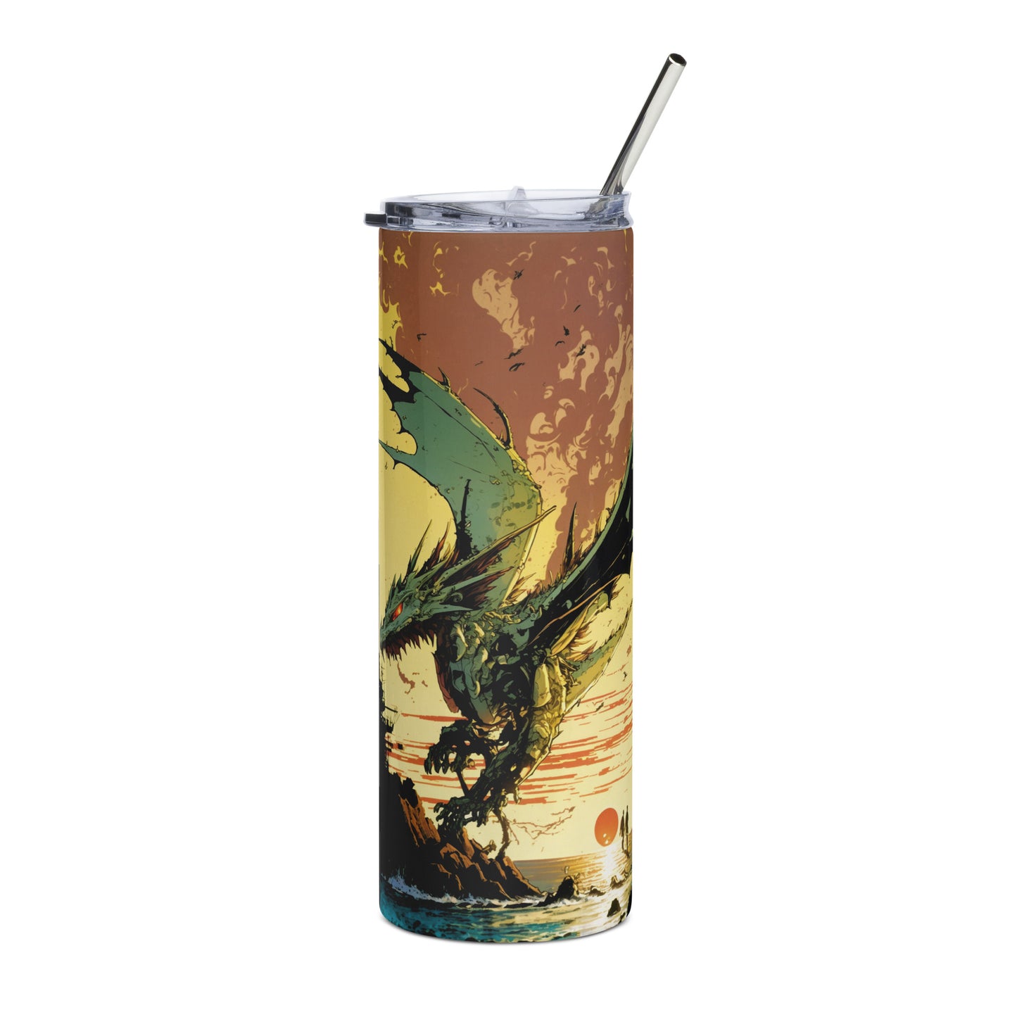 Dragon #9 Stainless steel tumbler cup with metal straw