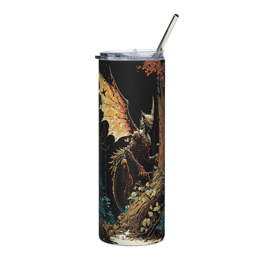 Creature of the Forest Stainless steel tumbler cup with metal straw