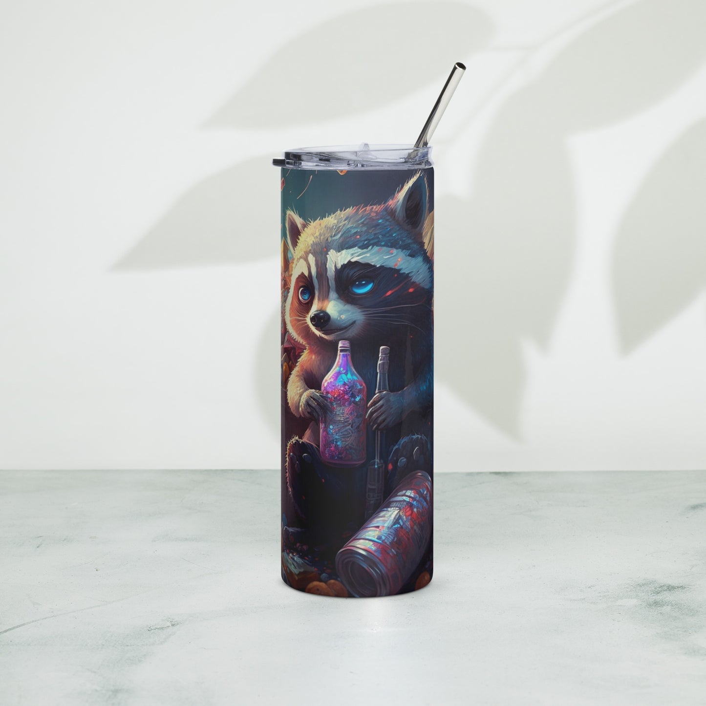 Snacks Raccoon Stainless steel tumbler cup with metal straw