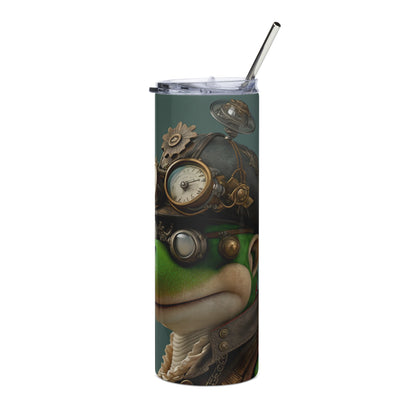 Steampunk Yoshi Stainless steel tumbler cup with metal straw