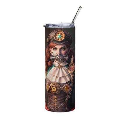 Steampunk Daisy Stainless steel tumbler cup with metal straw