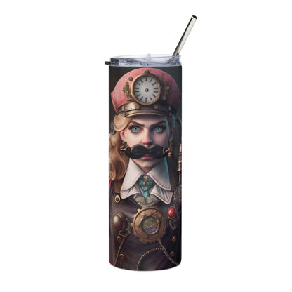 Steampunk Peach Stainless steel tumbler cup with metal straw