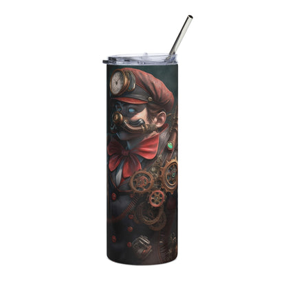 Steampunk Mario Stainless steel tumbler cup with metal straw