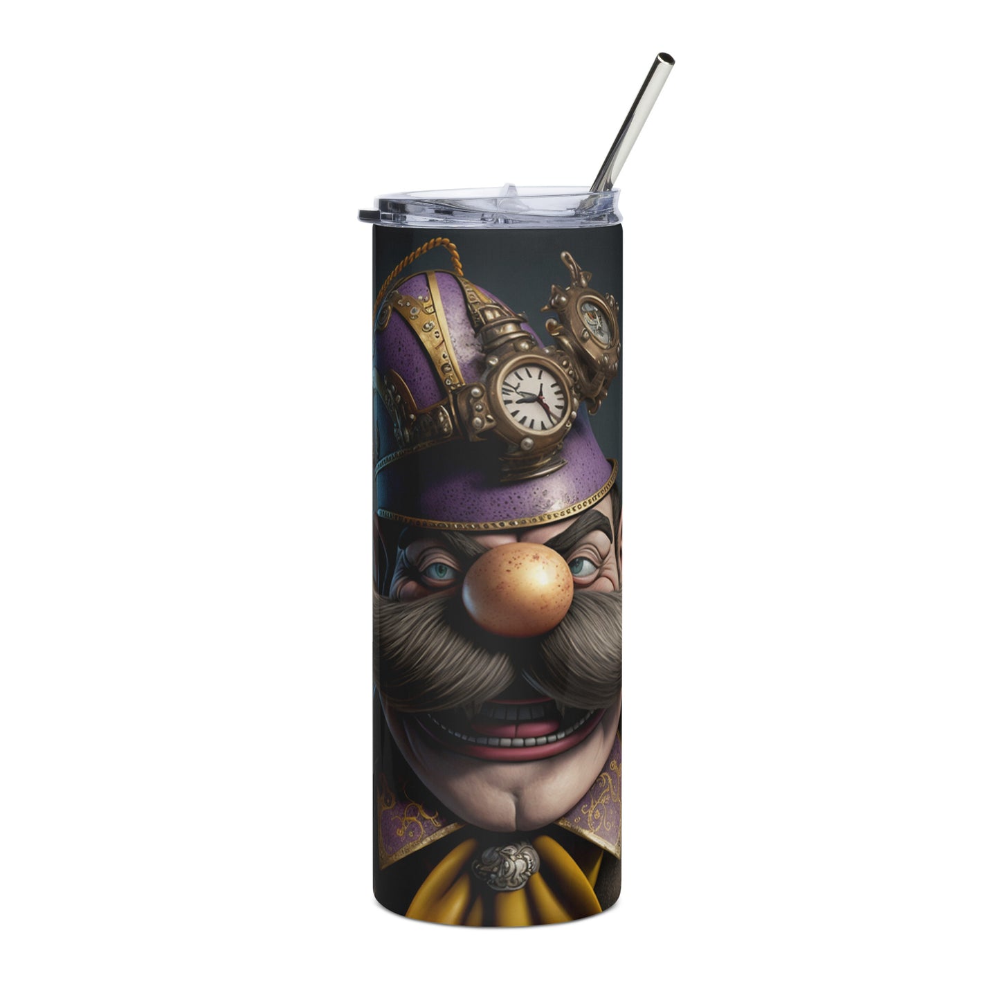 Steampunk Wario Stainless steel tumbler cup with metal straw