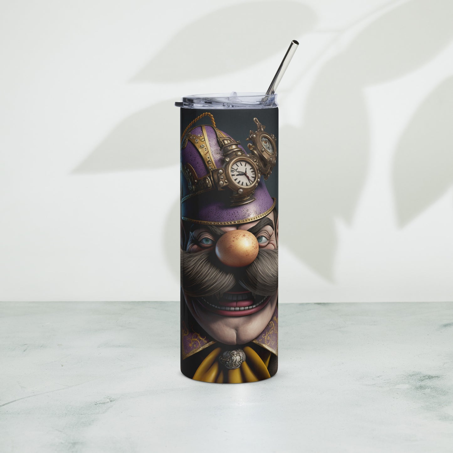 Steampunk Wario Stainless steel tumbler cup with metal straw