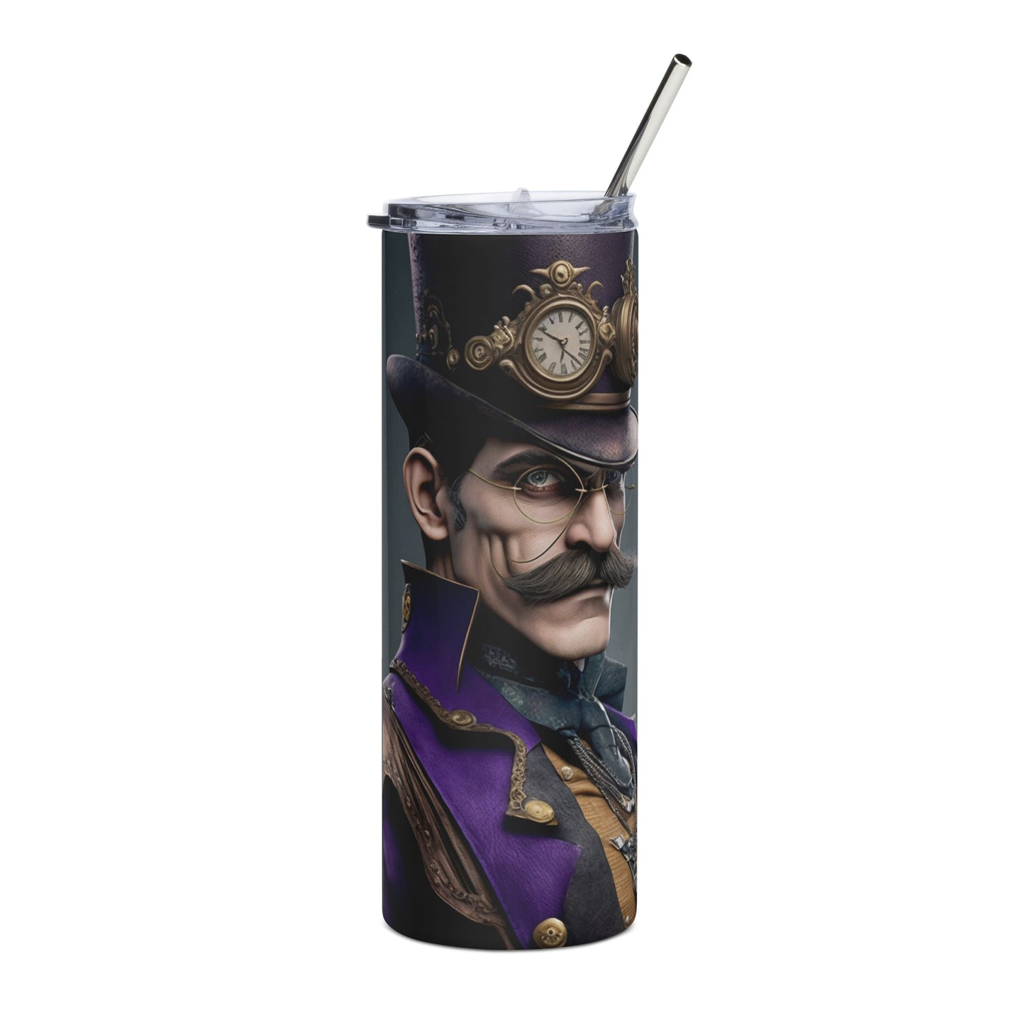 Steampunk Waluigi Stainless steel tumbler cup with metal straw