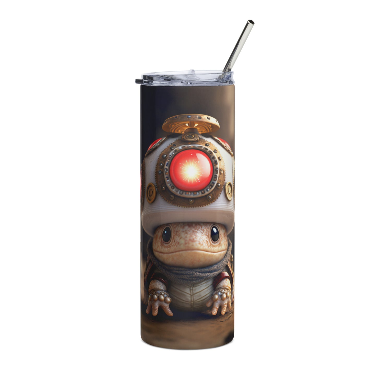 Steampunk Toad Stainless steel tumbler cup with metal straw