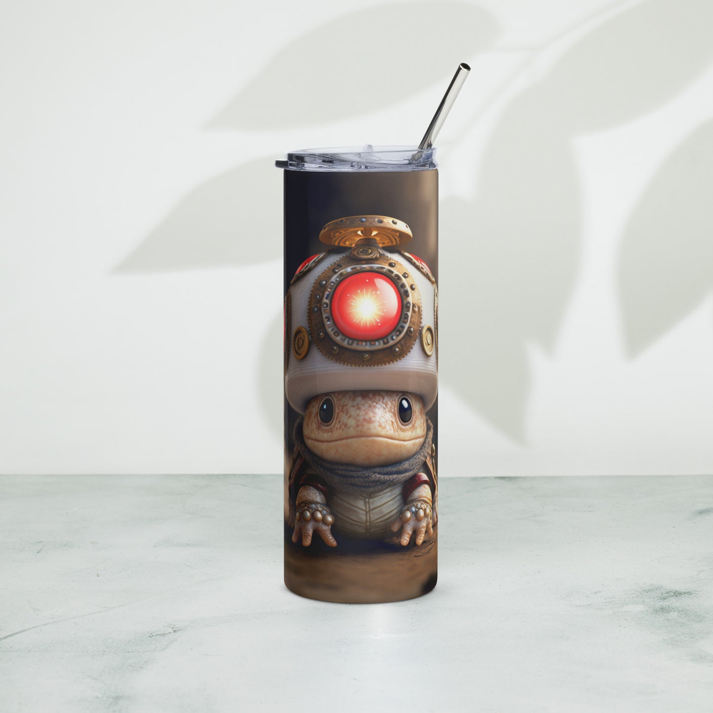 Steampunk Toad Stainless steel tumbler cup with metal straw