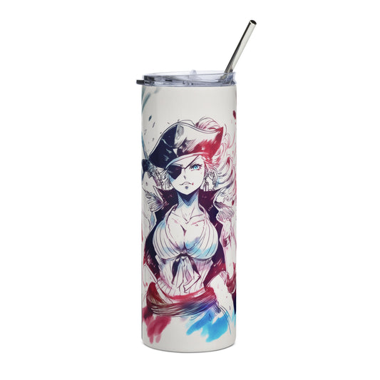 Sexy Pirate Woman Stainless steel tumbler cup with metal straw