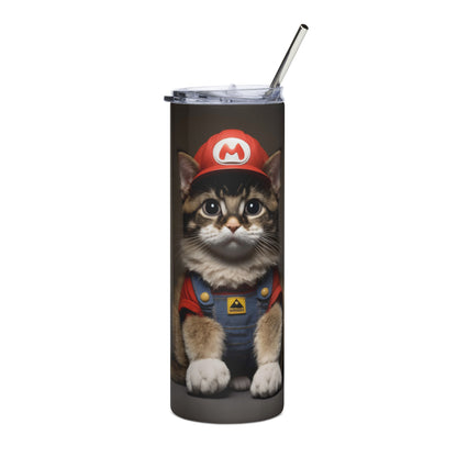 Mario Kitten Stainless steel tumbler cup with metal straw