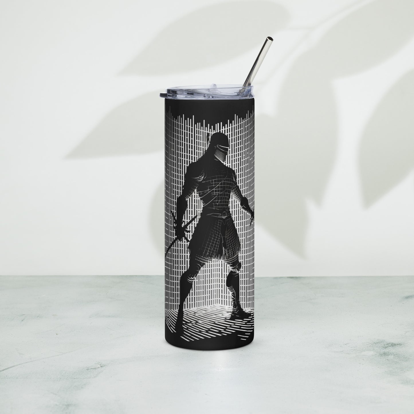 Grid Knight Stainless steel tumbler cup with metal straw