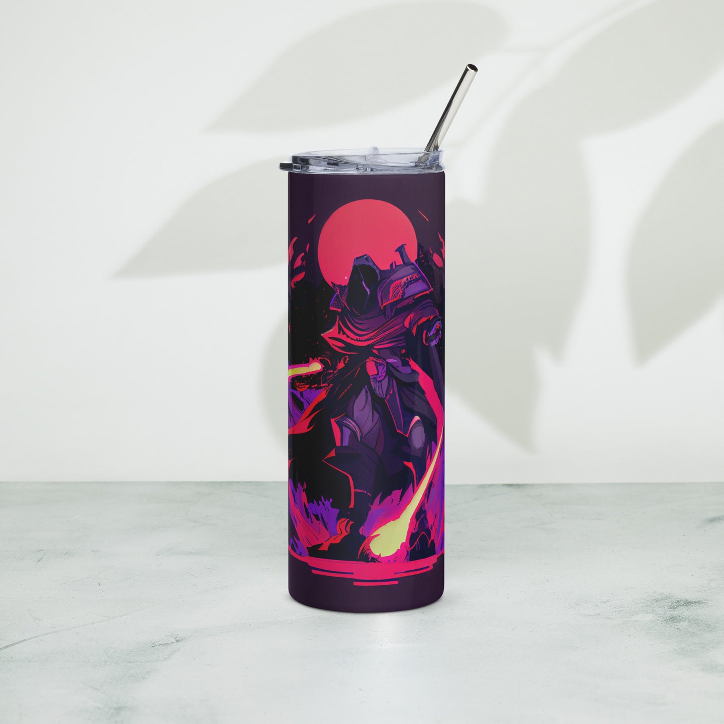 Samurai Knight Stainless steel tumbler cup with metal straw