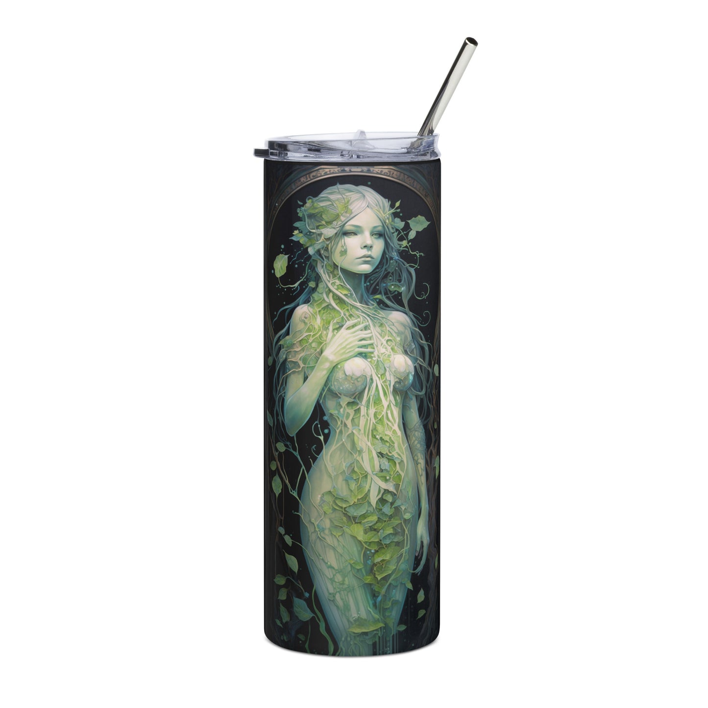 Earth Goddess #1 Stainless steel tumbler cup with metal straw