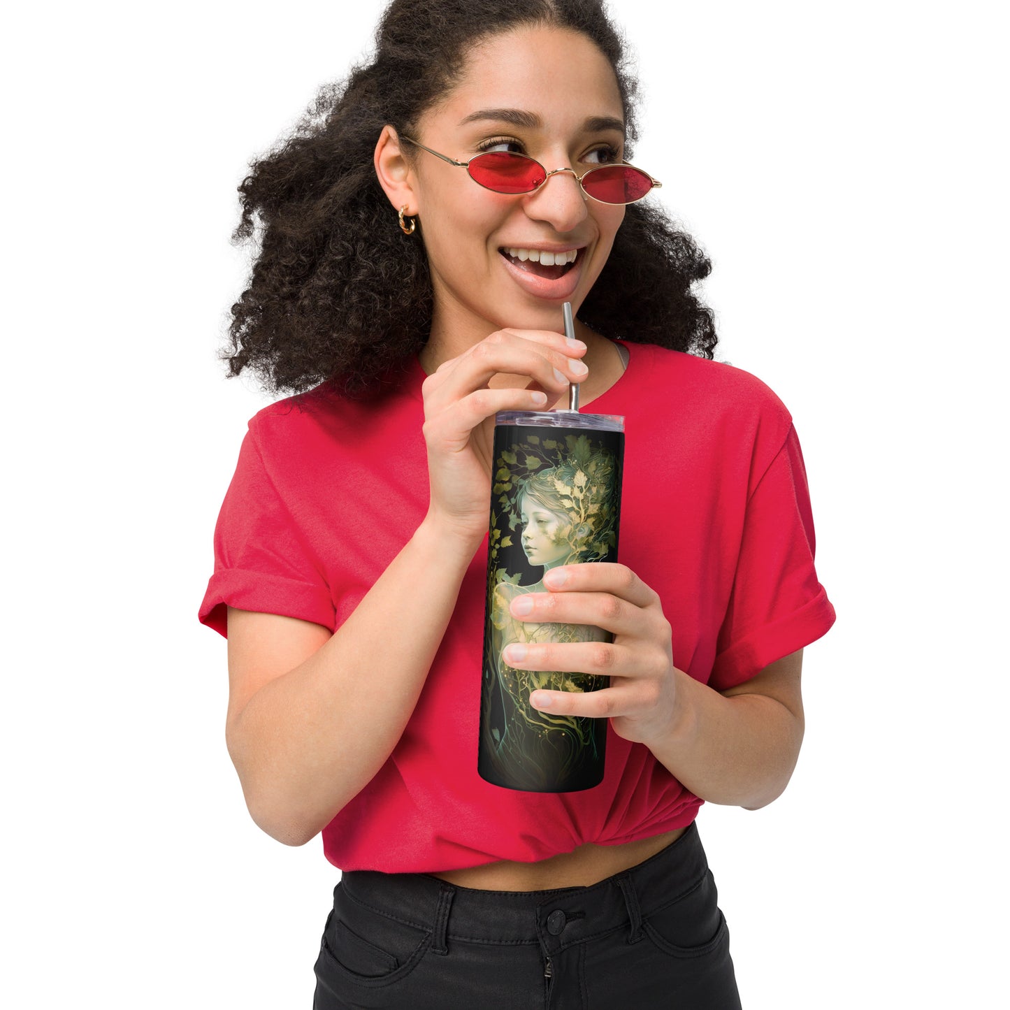 Earth Goddess #3 Stainless steel tumbler cup with metal straw