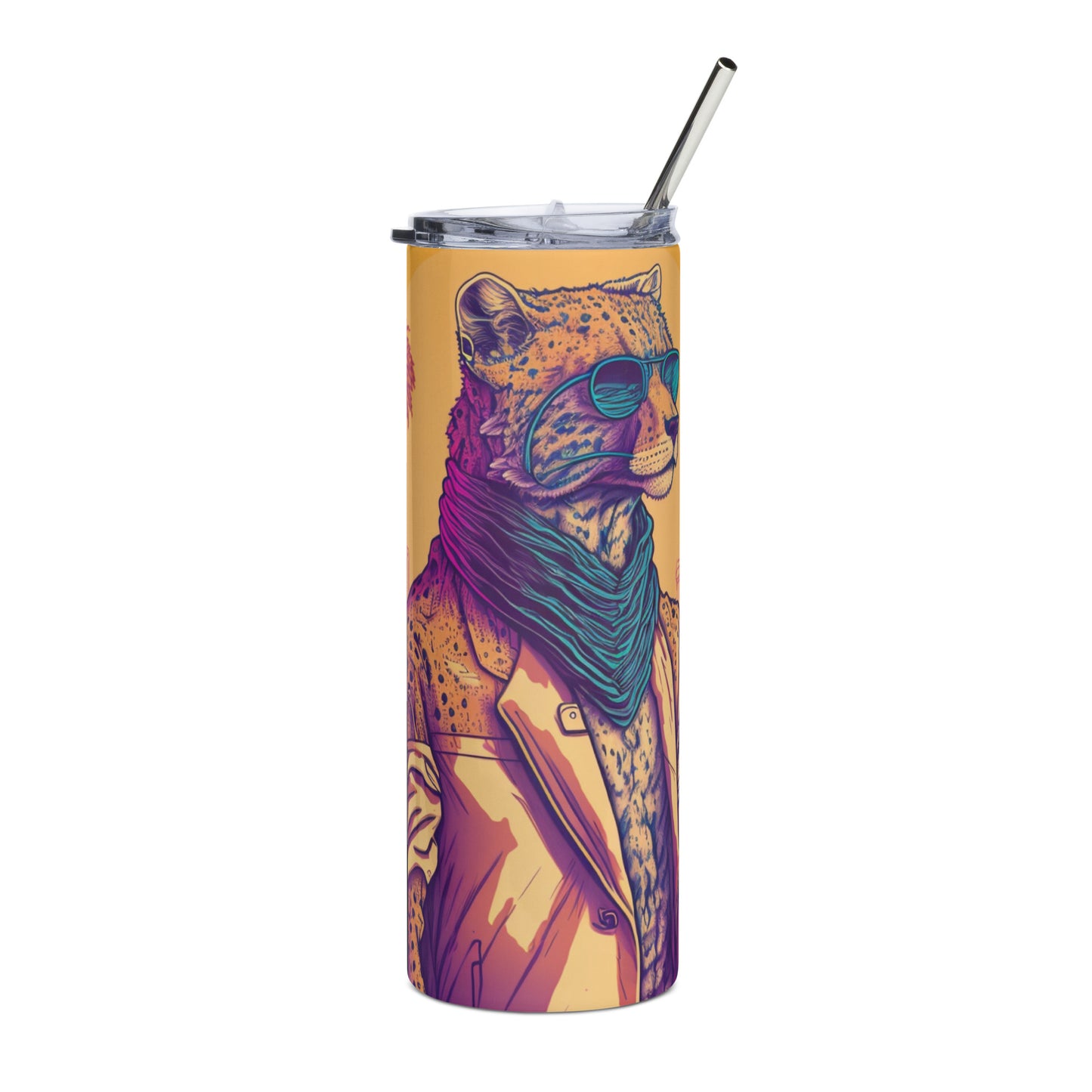 Miami Vice Cheetah #1 Stainless steel tumbler cup with metal straw