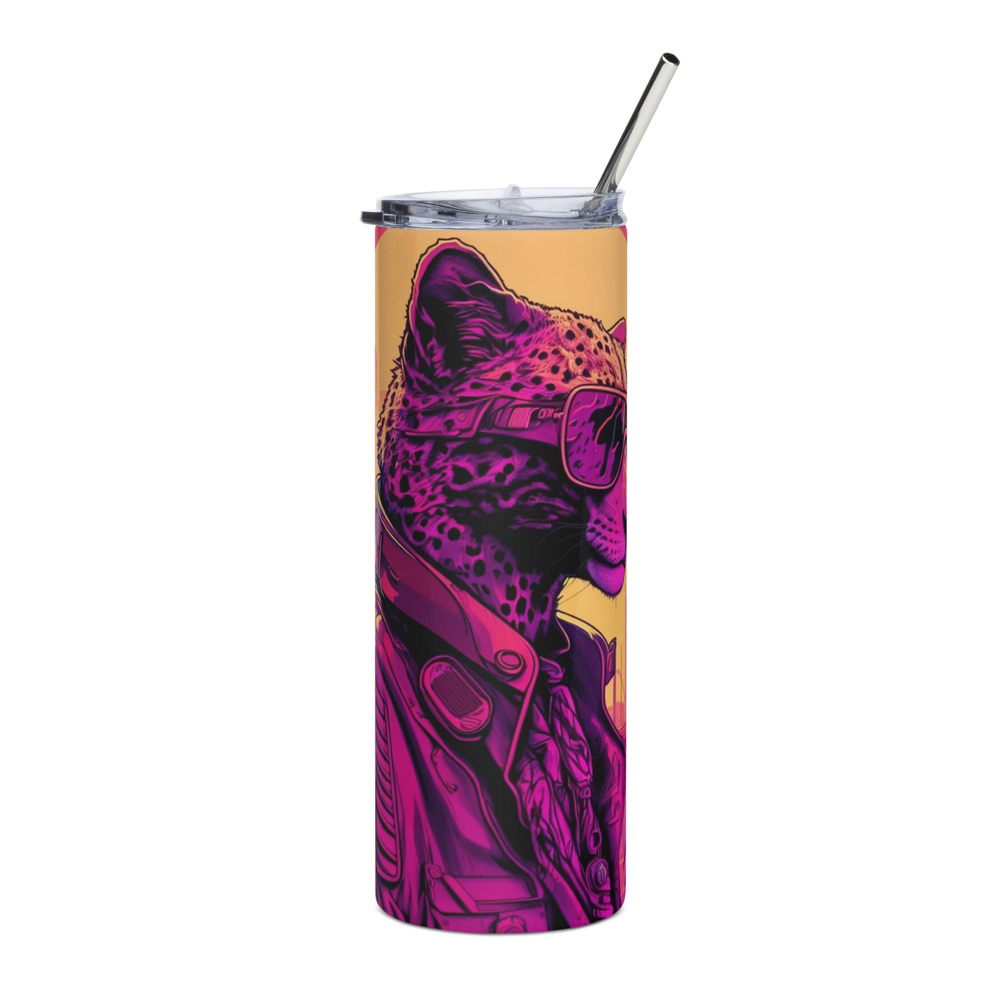 Miami Vice Cheetah #3 Stainless steel tumbler cup with metal straw