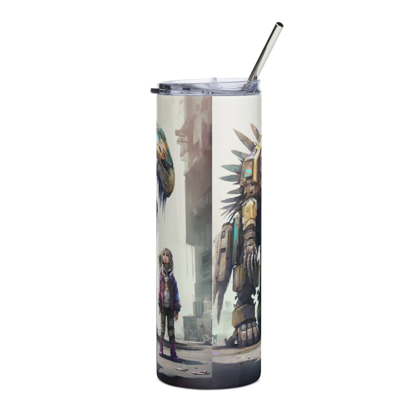 Droid with Child Stainless steel tumbler cup with metal straw #1