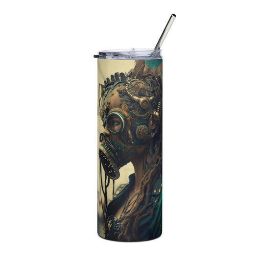 Steampunk Apocalyptic Woman Stainless steel tumbler cup with metal straw