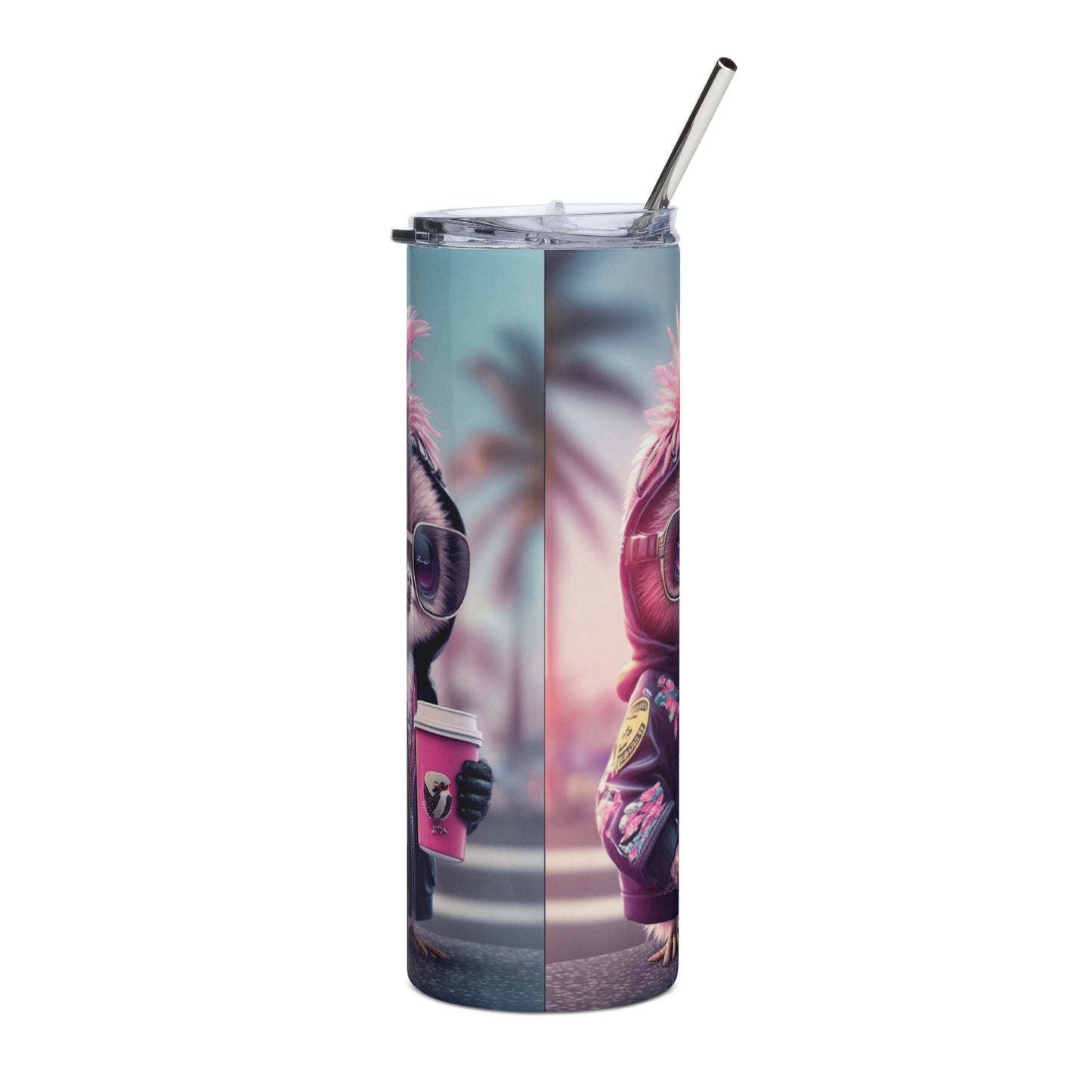 Punk Sloth Stainless steel tumbler cup with metal straw