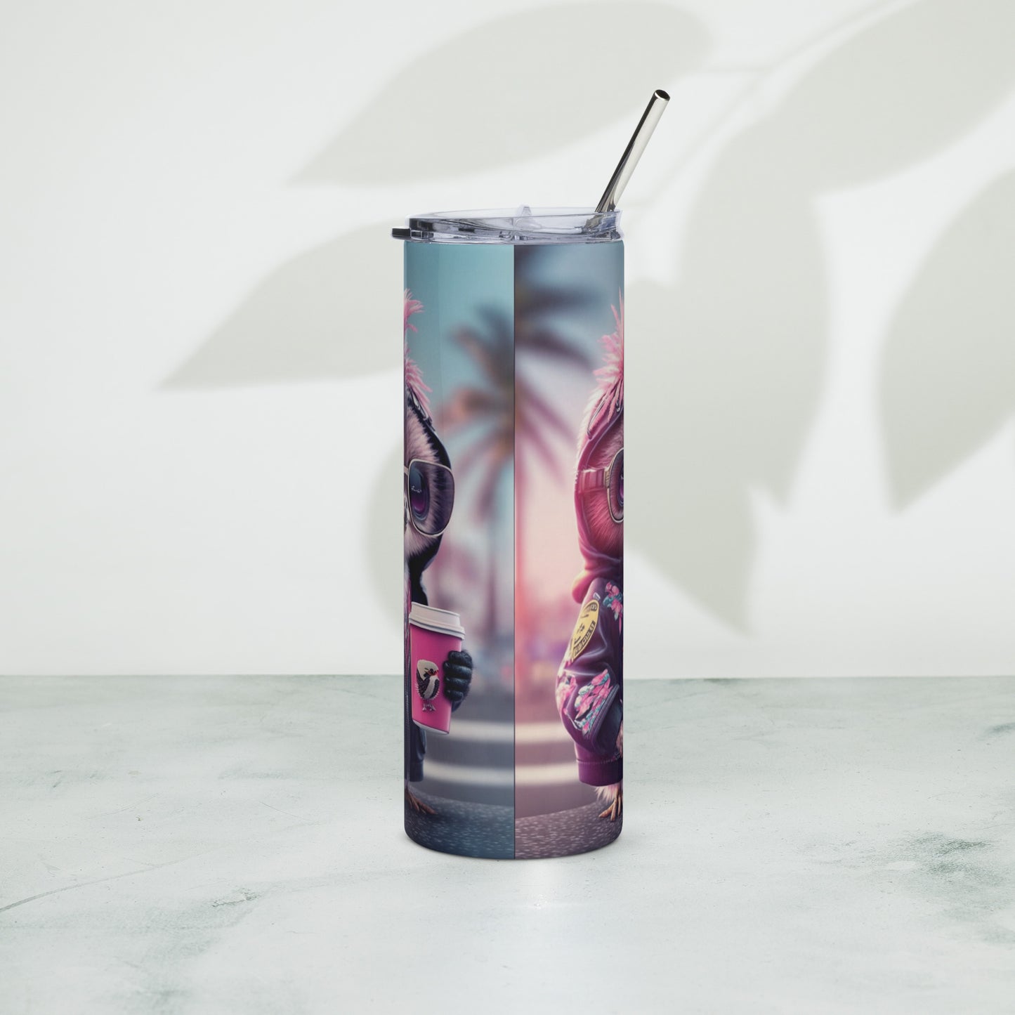 Punk Sloth Stainless steel tumbler cup with metal straw