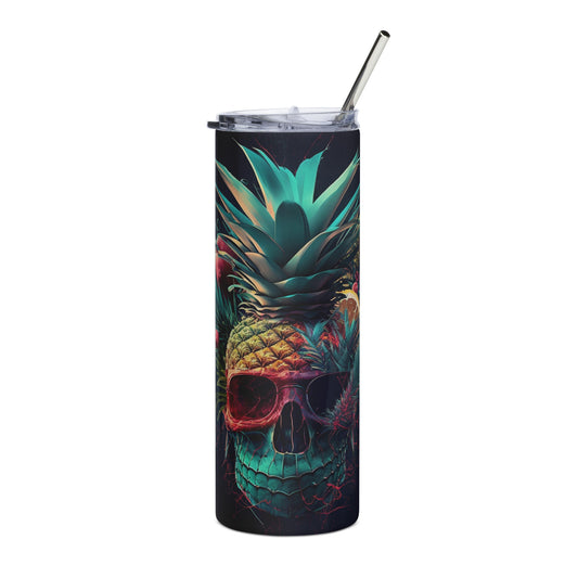 Punk Pineapple Skull Stainless steel tumbler cup with metal straw