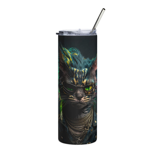 Punk Tribal Caracal Cat Stainless steel tumbler cup with metal straw