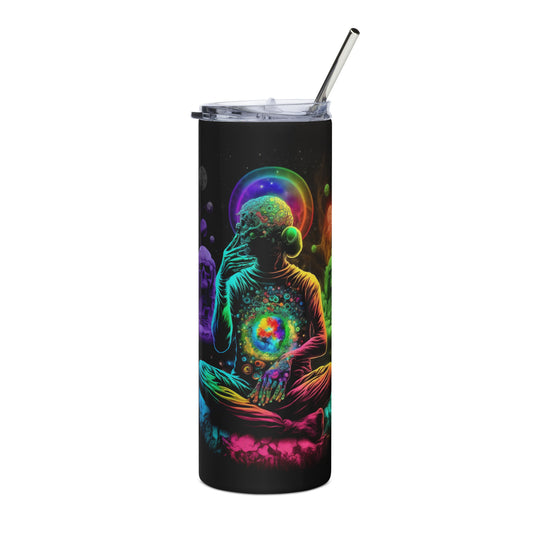 Trippy Rainbow Chakra Alien Stainless steel tumbler cup with metal straw