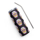 Mustache Sugar Skull Day of the Dead Black Stainless steel tumbler cup with metal straw