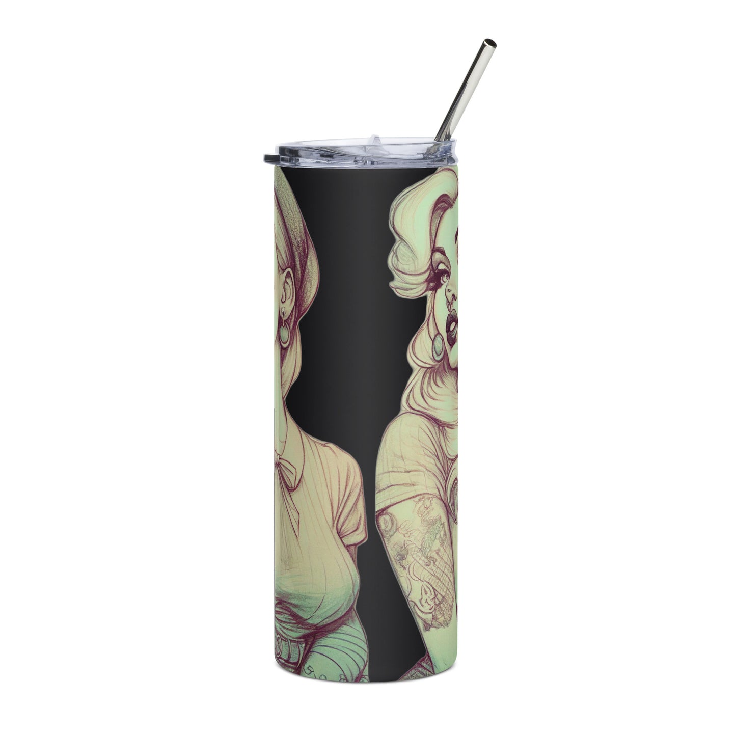 Sexy Pin-up Girl #1 Stainless steel tumbler cup with metal straw