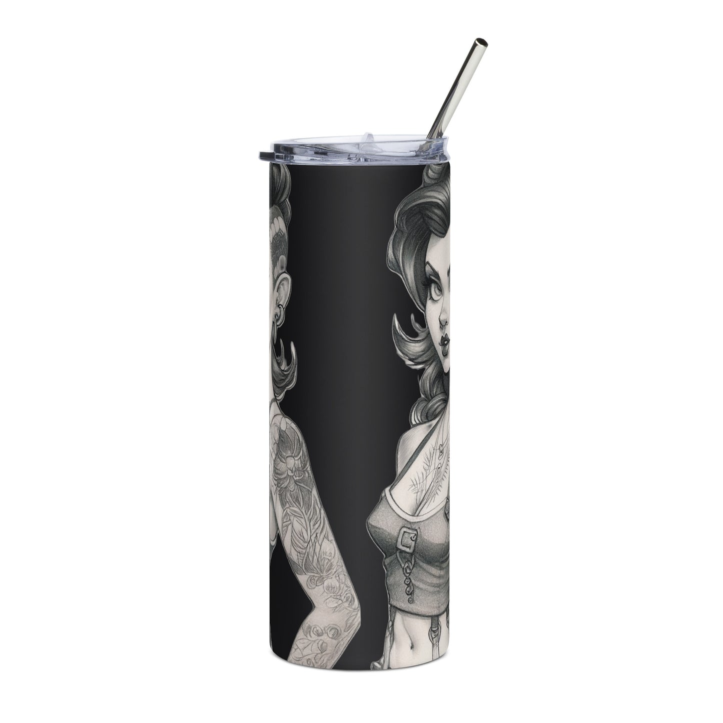 Sexy Pin-up Girl #2 Stainless steel tumbler cup with metal straw