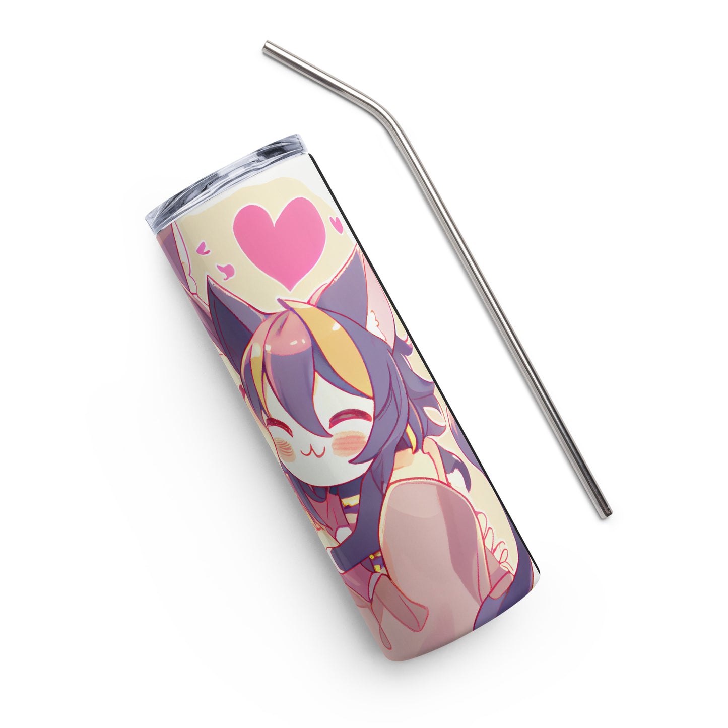 Anime Cat Girl #8 Stainless steel tumbler cup with metal straw