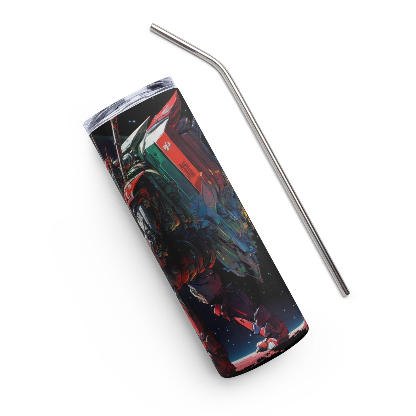 Space Robot #8 Stainless steel tumbler with metal straw