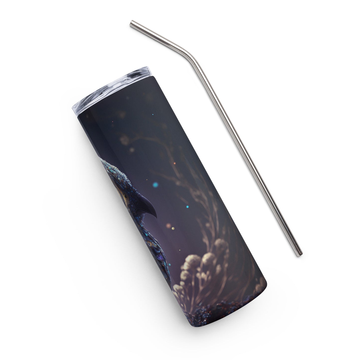 Celestial Owl Stainless steel tumbler cup with metal straw