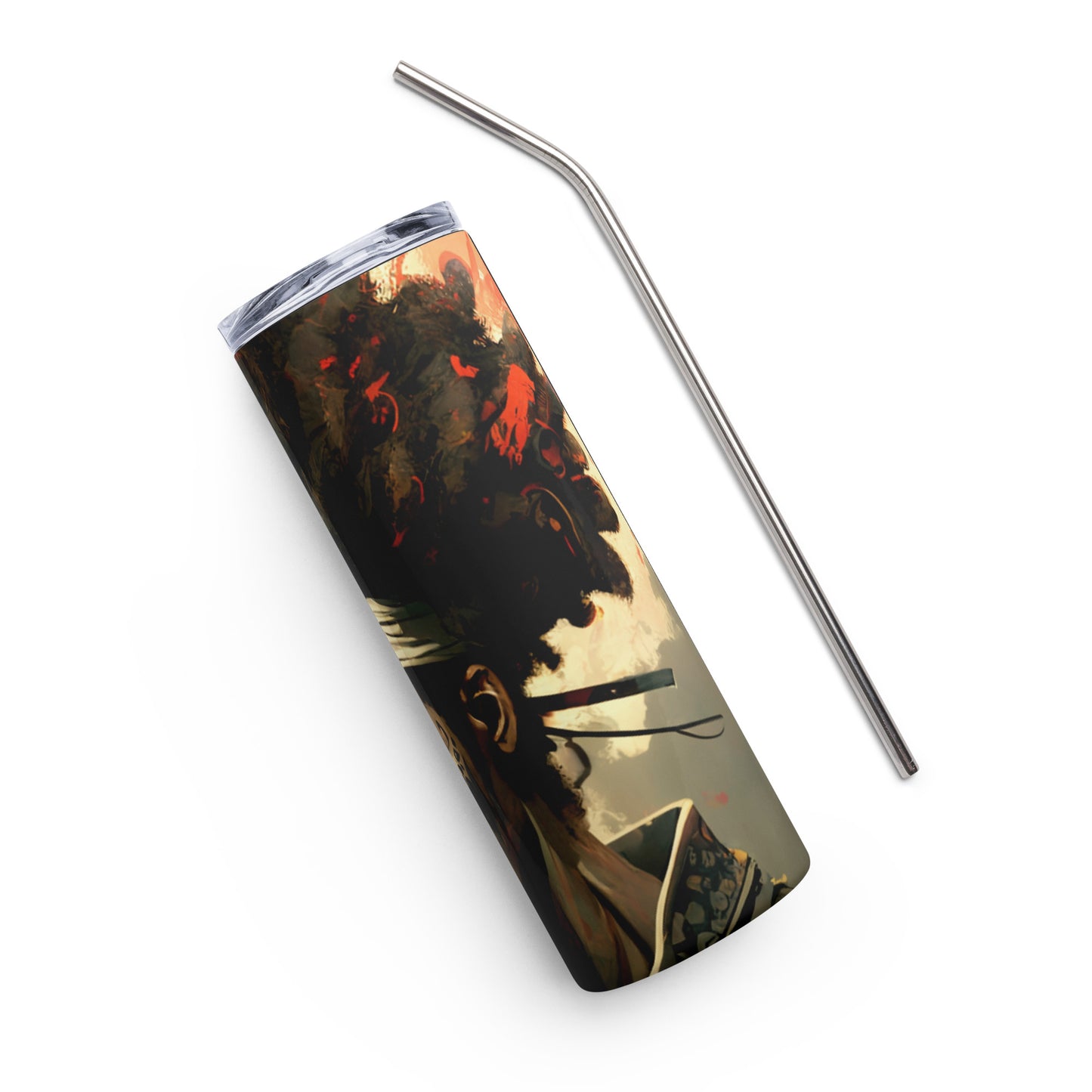 Afro Samurai Inspired Stainless steel tumbler cup with metal straw