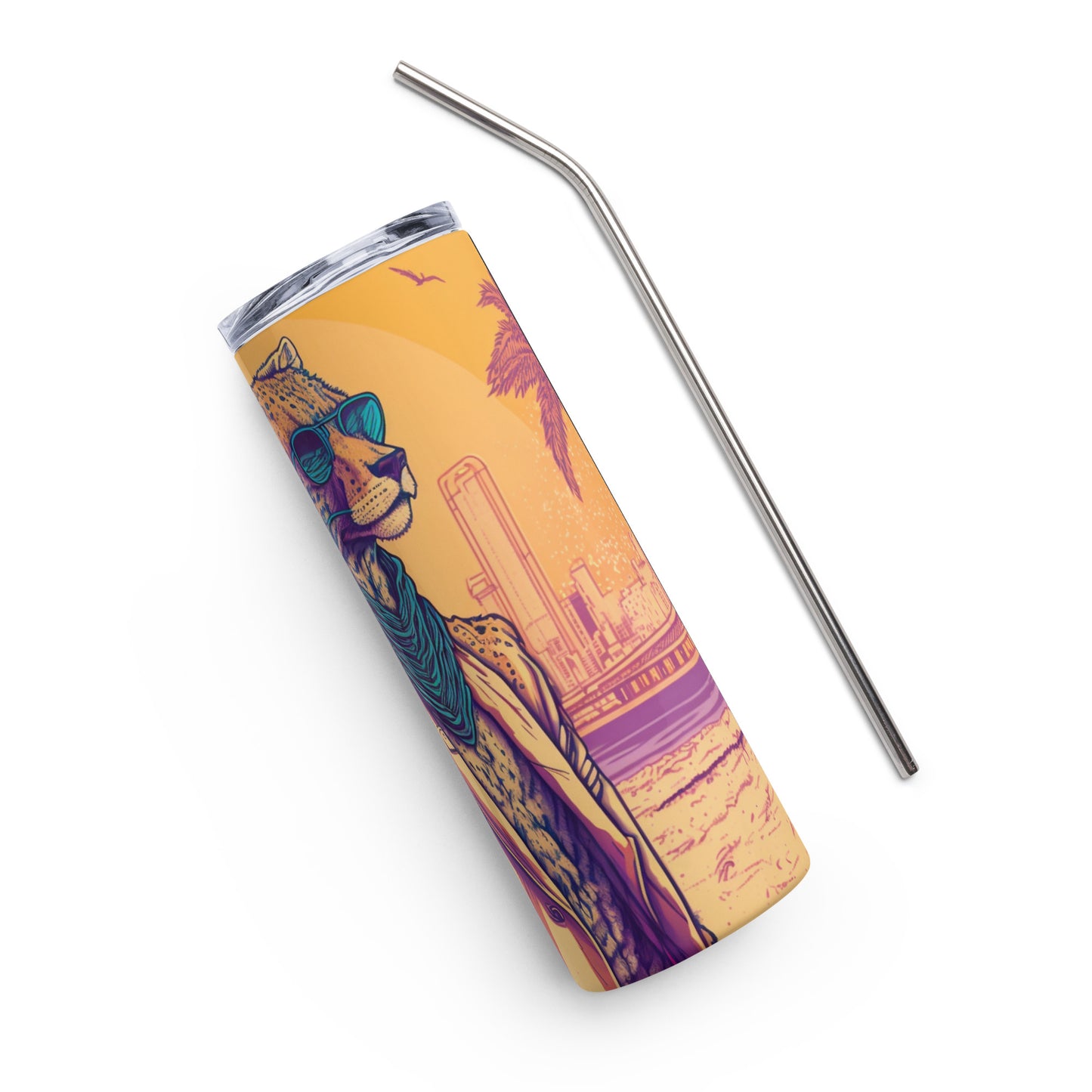 Miami Vice Cheetah #1 Stainless steel tumbler cup with metal straw