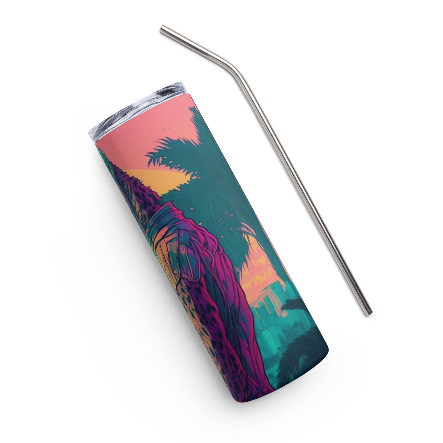 Miami Vice Cheetah #2 Stainless steel tumbler cup with metal straw