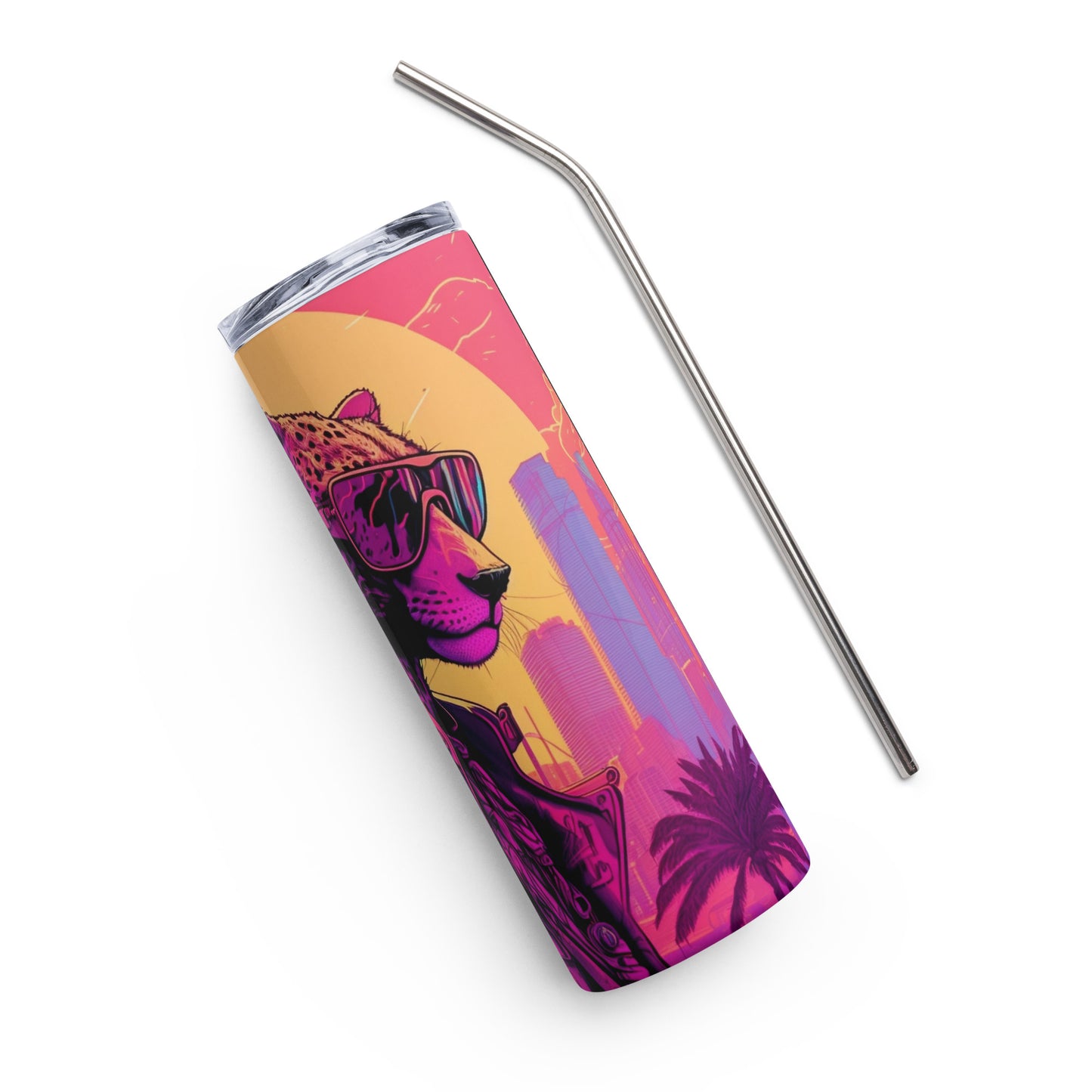 Miami Vice Cheetah #3 Stainless steel tumbler cup with metal straw