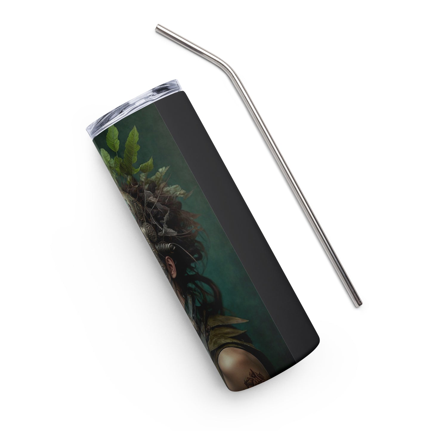 Steampunk Nature Woman Stainless steel tumbler cup with metal straw