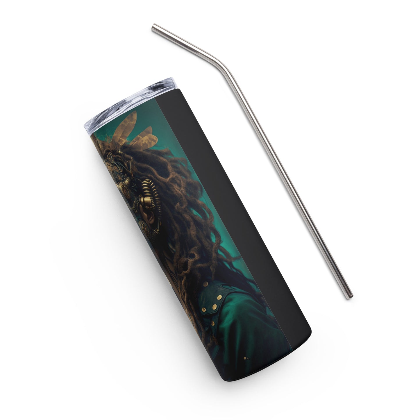 Steampunk Apocalyptic Woman Stainless steel tumbler cup with metal straw