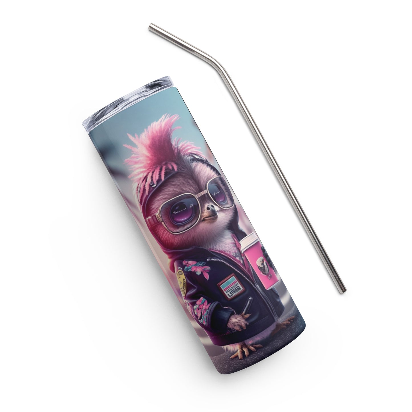 Punk Sloth Stainless steel tumbler cup with metal straw