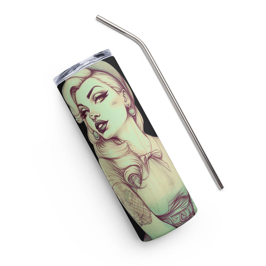 Sexy Pin-up Girl #1 Stainless steel tumbler cup with metal straw