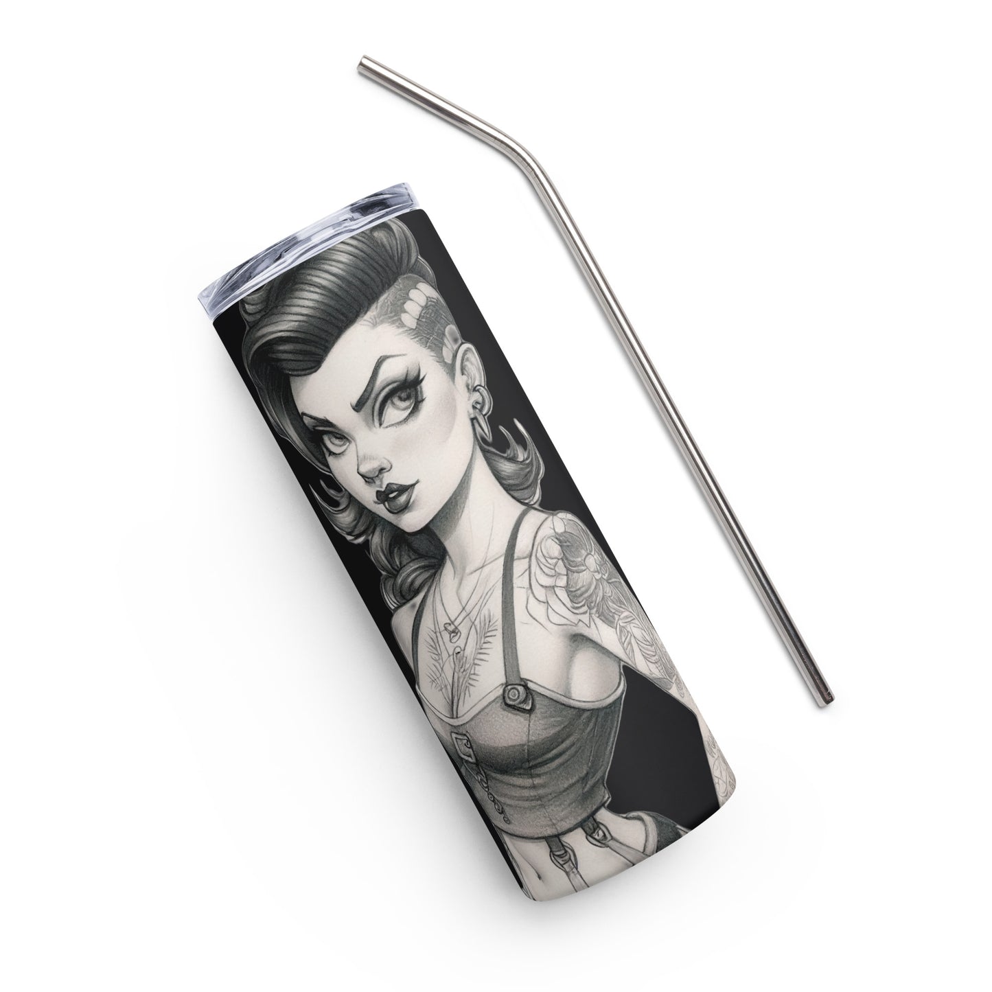 Sexy Pin-up Girl #2 Stainless steel tumbler cup with metal straw