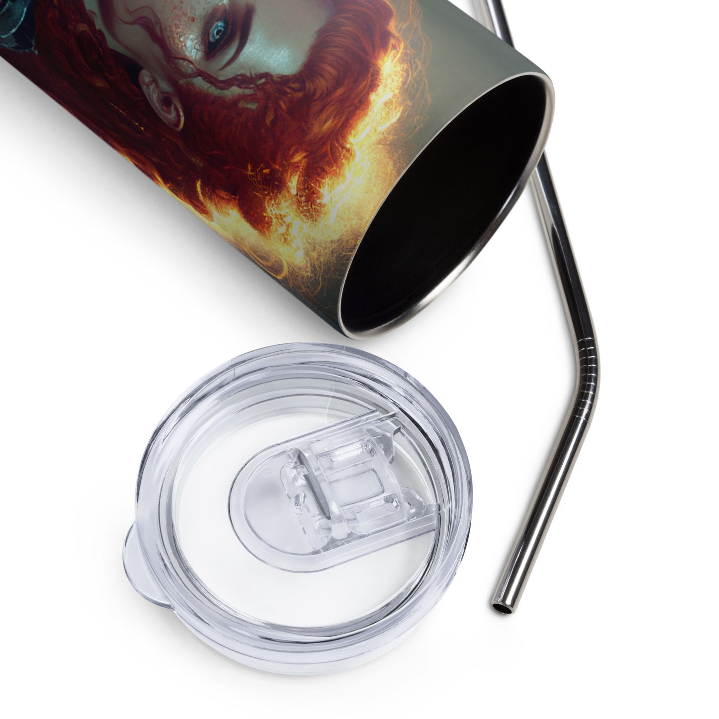 Beautiful Red Haired Soldier Stainless steel tumbler cup with metal straw