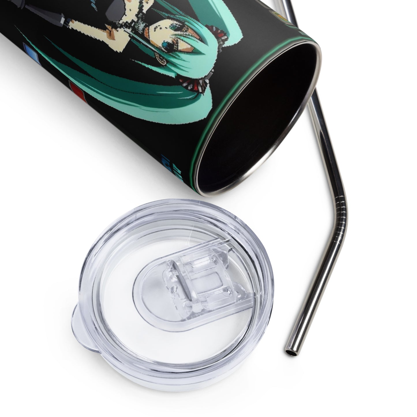 Hatsune Miku video game screen Stainless steel tumbler cup with metal straw