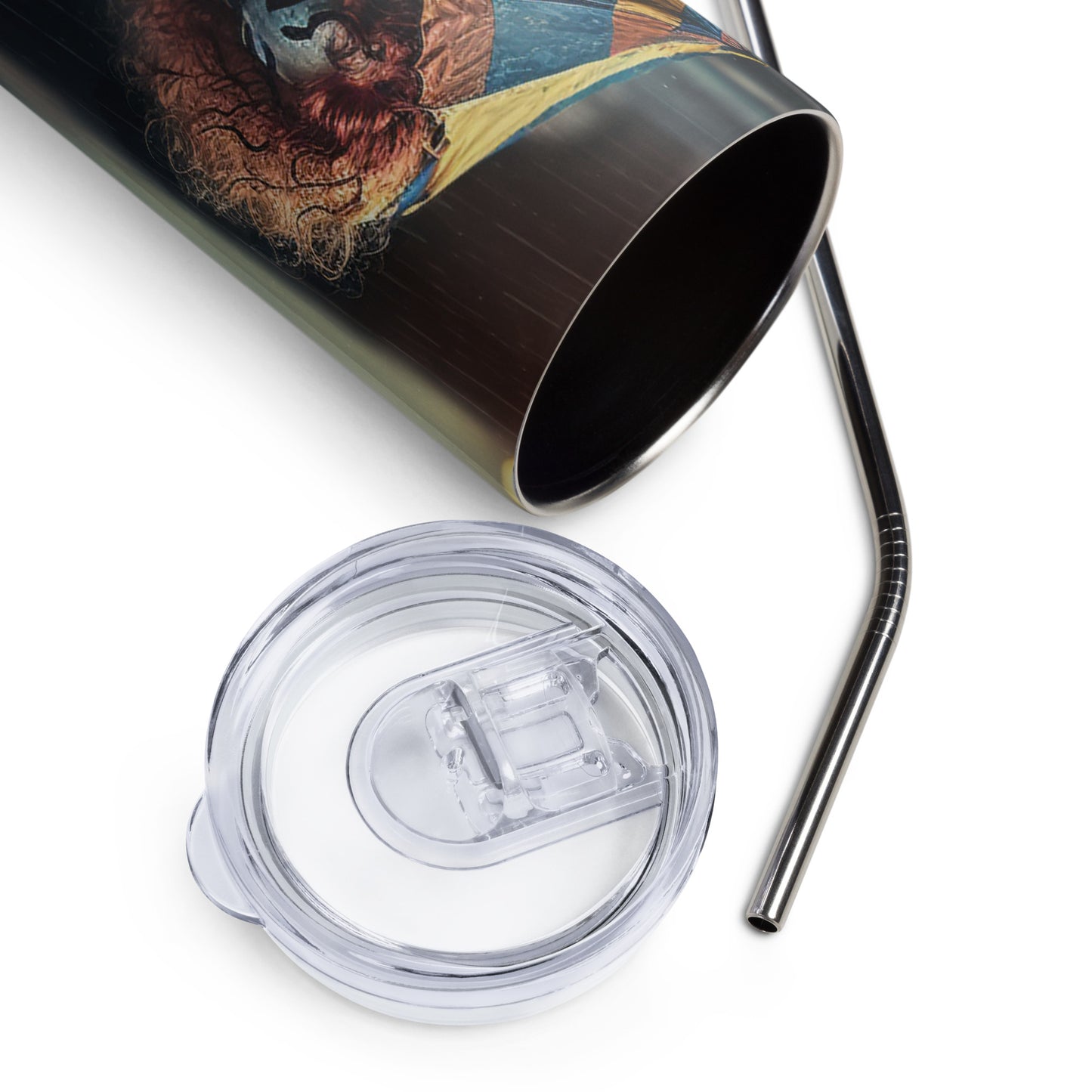 Clown in the Rain Stainless steel tumbler cup with metal straw